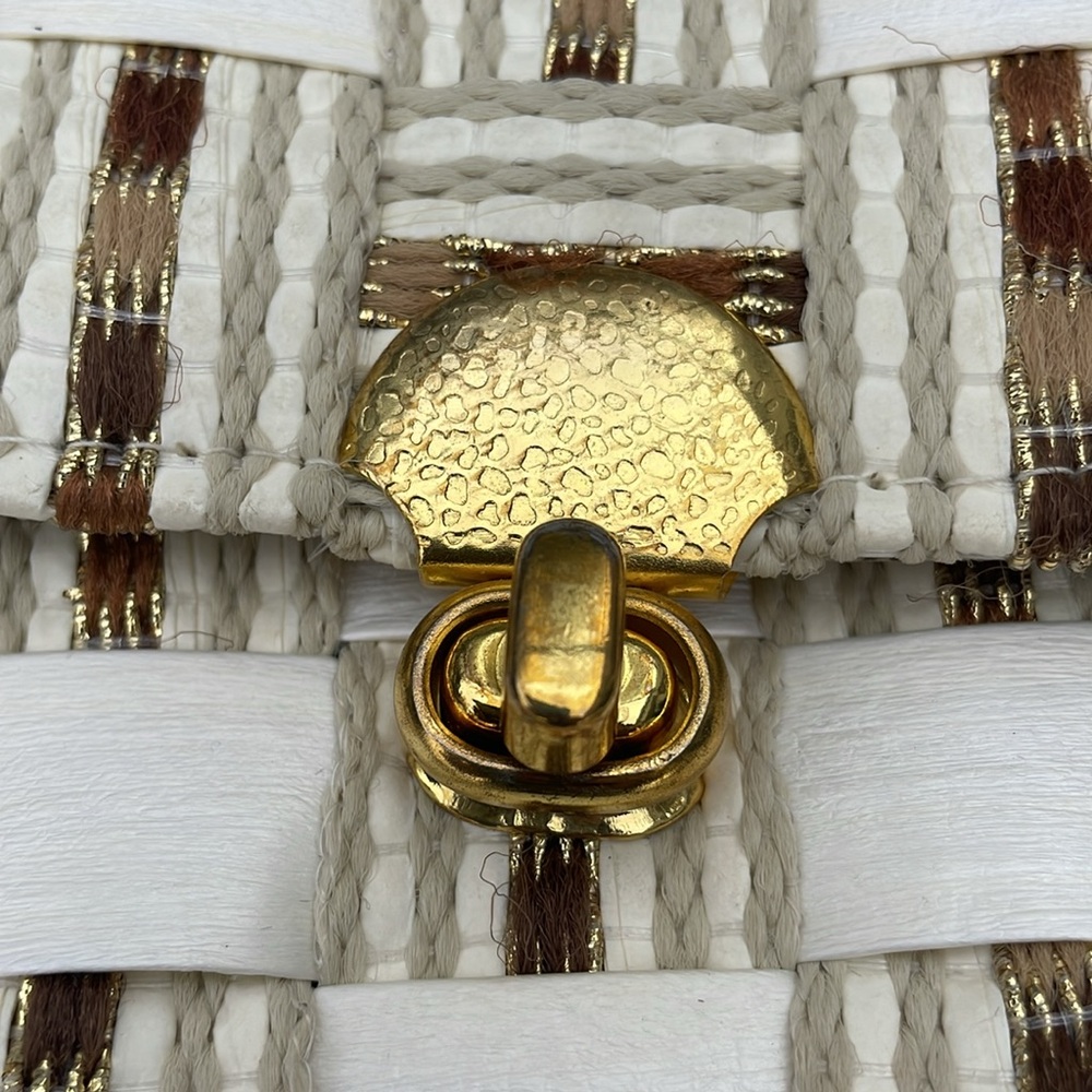 Vintage Italian CREAZIONI ALMA Gold Woven Straw Handbag Purse Bag Crossbody - Picture 6 of 10